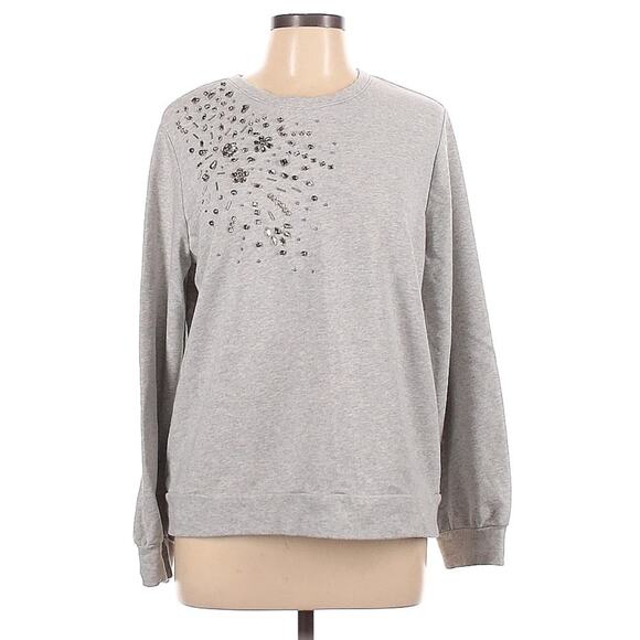LOFT Embellished Gray Crewneck Sweatshirt | Smoky Silver Studs | Women's Large - Picture 5 of 11